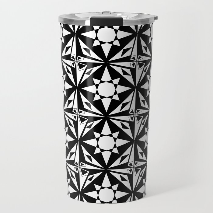 black and white symetric patterns 18- bw, mandala,geometric,rosace,harmony,star,symmetry Travel Mug