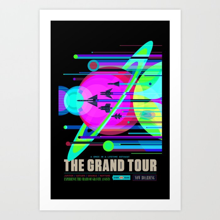 NASA Outer Space Saturn Shuttle Retro Poster Futuristic Explorer Black Best Quality Art Print