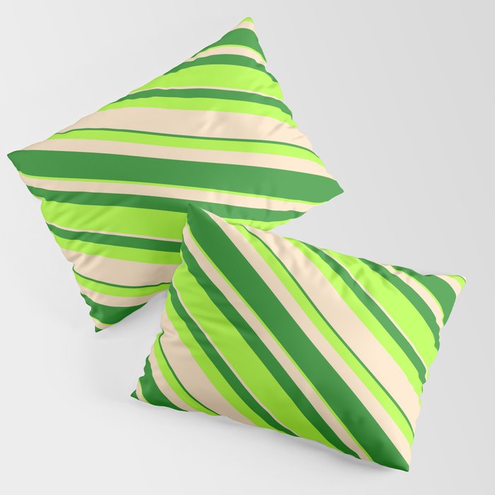Forest Green, Light Green, and Bisque Colored Striped/Lined Pattern Pillow Sham