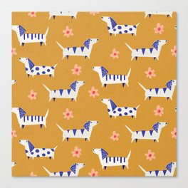 Cute Dachshund Dog pattern Canvas Print