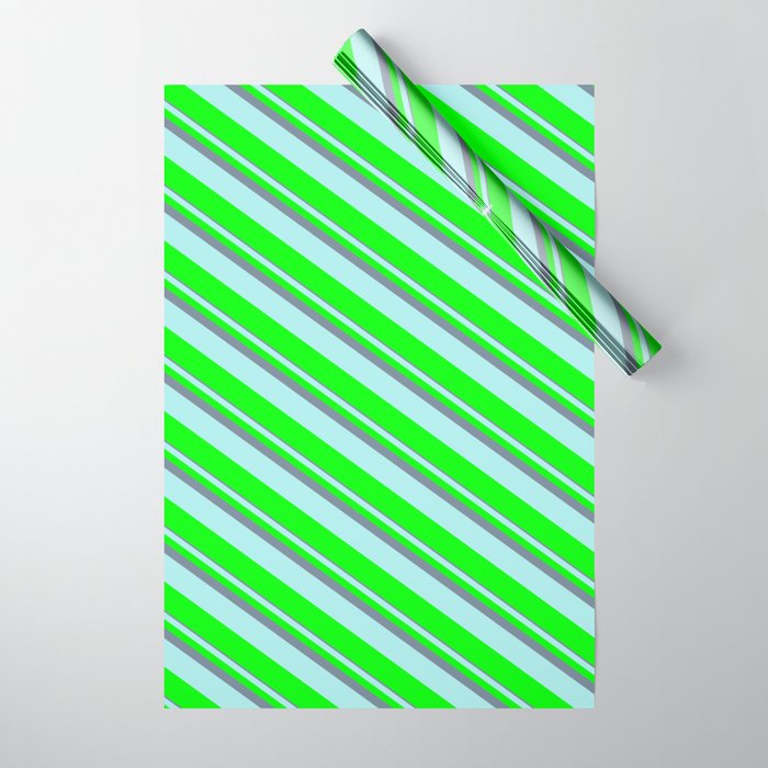 Light Slate Gray, Turquoise & Lime Colored Striped Pattern Wrapping Paper