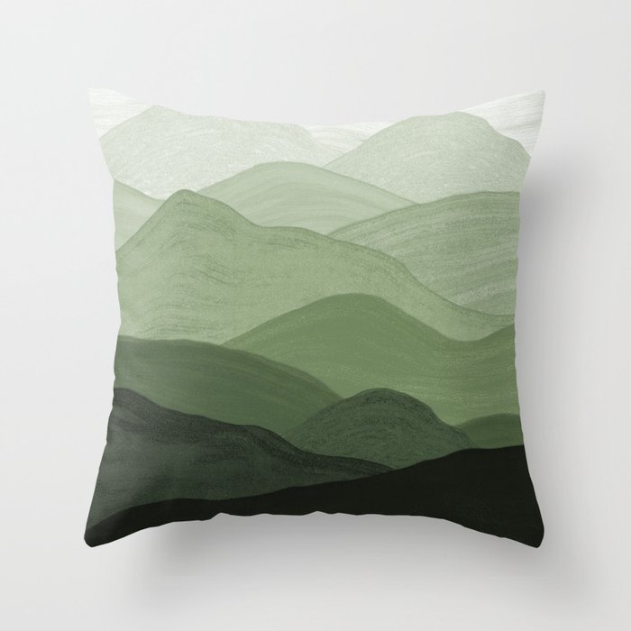 Ombre Mountain Landscape (sage green) Throw Pillow