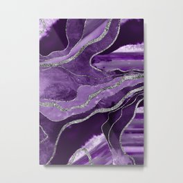 Purple Marble Agate Silver Glitter Glam #1 (Faux Glitter) #decor #art #society6 Metal Print