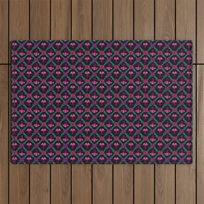 Floral Lattice on Dark Purple Outdoor Rug