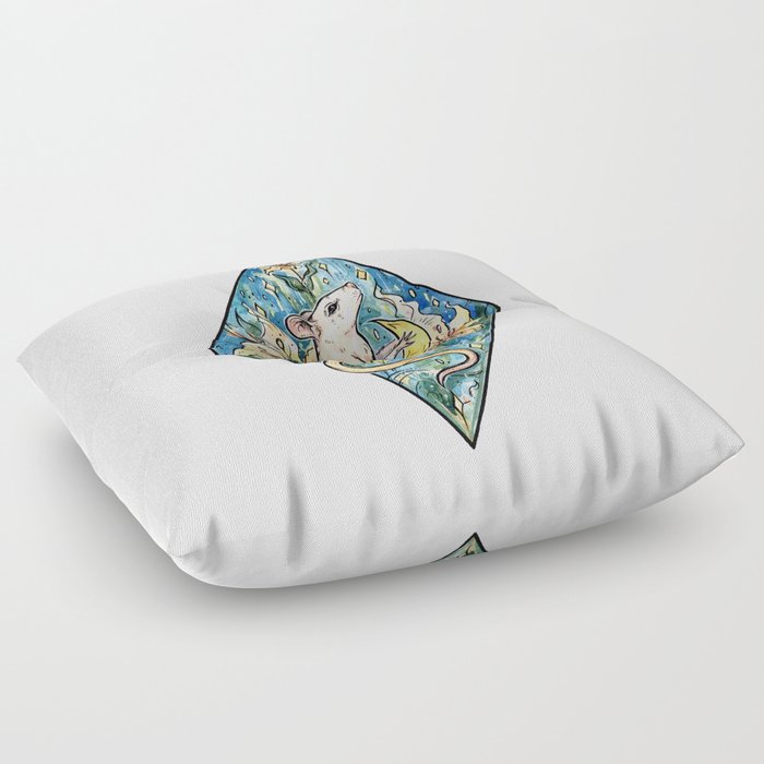 Rat with moon and lily ~ watercolor illustration Floor Pillow