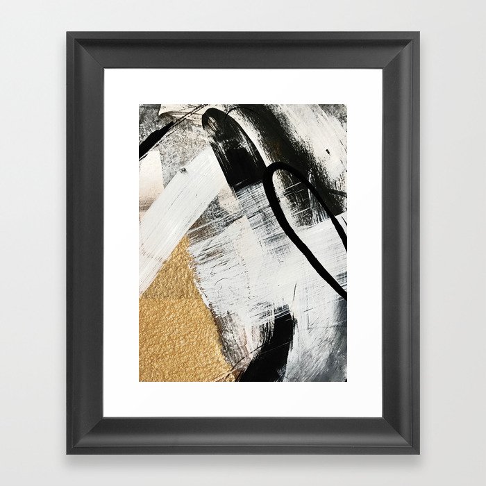 Armor 9 A Minimal Abstract Piece In Black White And Gold By Alyssa Hamilton Art Framed Art Print By Blushingbrushstudio