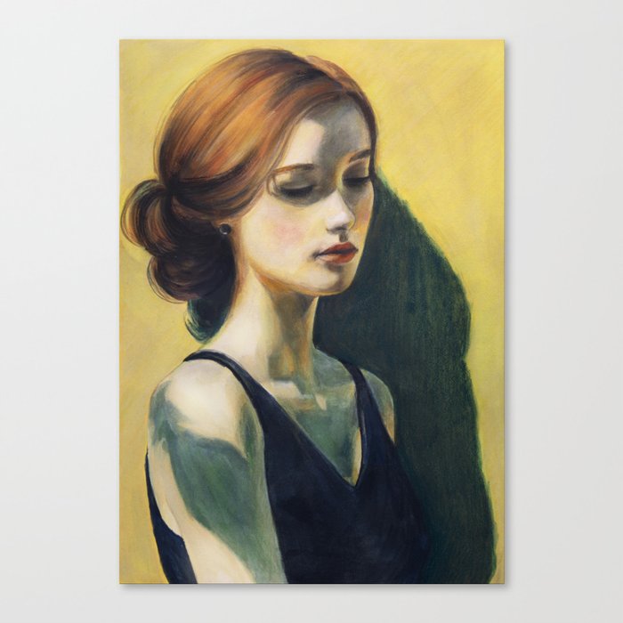 A Young Woman's Portrait (Inspired by Edward Hopper) Canvas Print