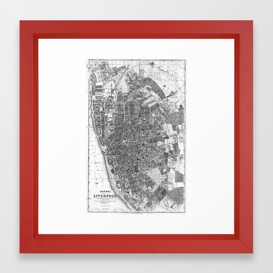 Vintage Map of Liverpool England (1890) BW Framed Art Print by bravuramedia | Society6