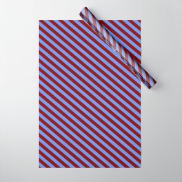 [ Thumbnail: Dark Red and Cornflower Blue Colored Striped/Lined Pattern Wrapping Paper ]