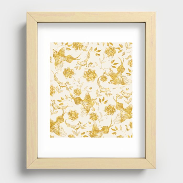 Oriental birds gold Recessed Framed Print