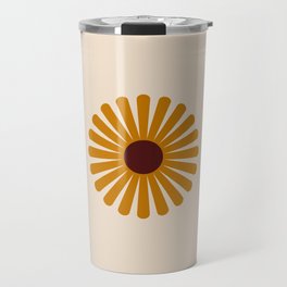 70s Retro Floral Daisy Design in Yellow, Beige & Brown Travel Mug