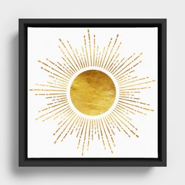Golden Sunburst Starburst White Hot Framed Canvas