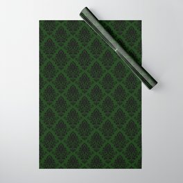 Black damask pattern Green Wrapping Paper