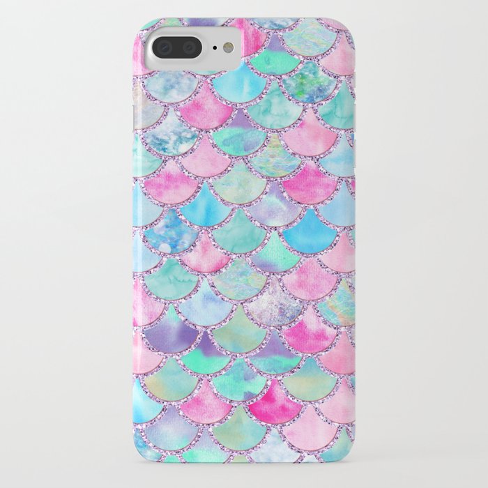 colorful pink and blue watercolor trendy glitter mermaid scales iphone case