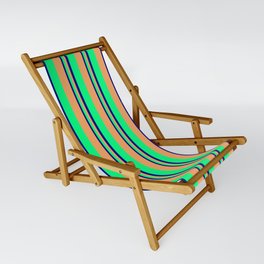 [ Thumbnail: Blue, Green & Brown Colored Lines/Stripes Pattern Sling Chair ]