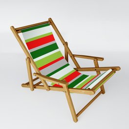 [ Thumbnail: Eye-catching Green, Red, Grey, Dark Green, and Mint Cream Colored Lined Pattern Sling Chair ]