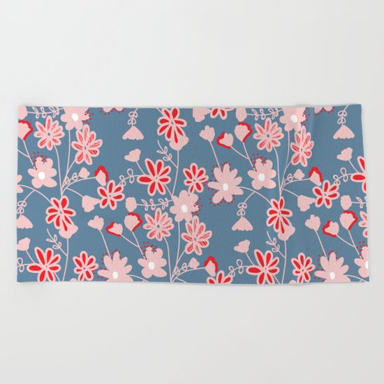 Red-Pink Flower Pattern Beach Towel