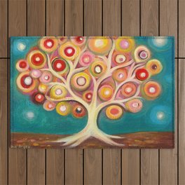 Tree of life with colorful abstract circles Outdoor Rug