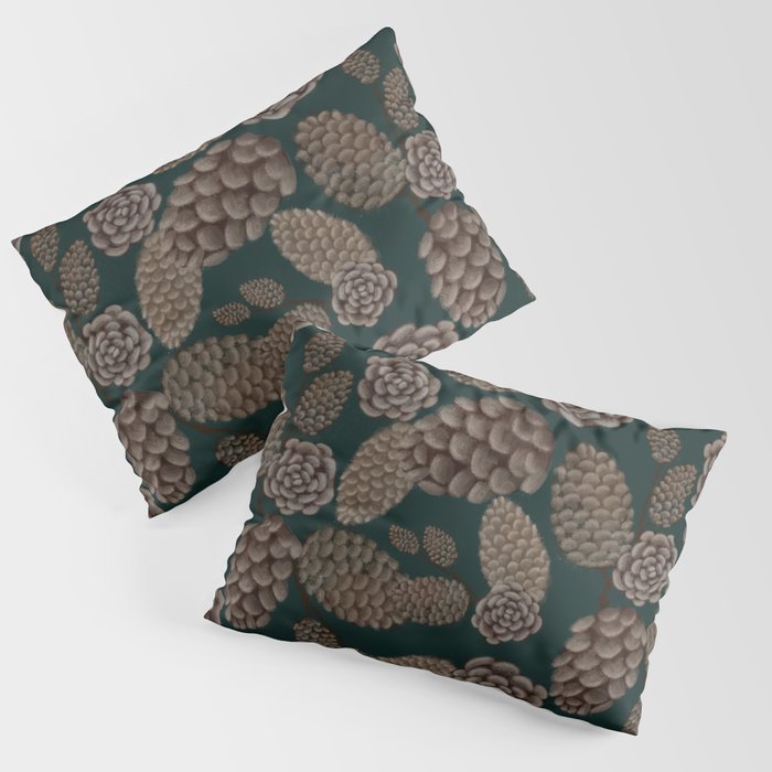 Pinecones pattern dark green Pillow Sham