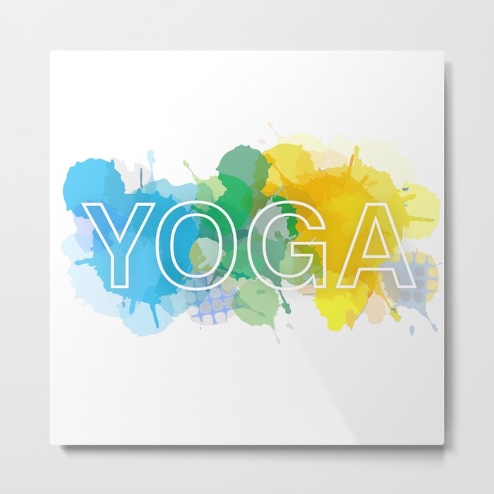 YOGA typography short quote in colorful watercolor paint splatter cool scheme	 Metal Print