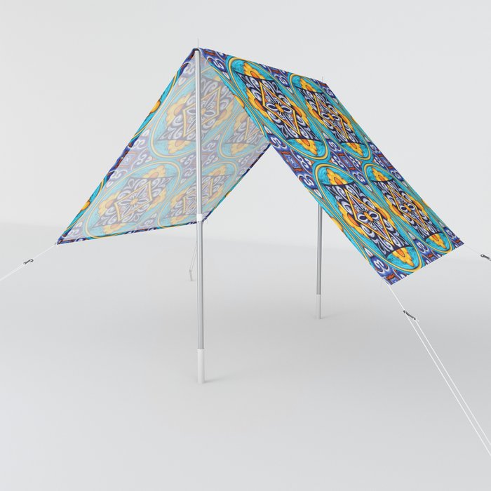 blue yellow tile moroccan pattern Sun Shade