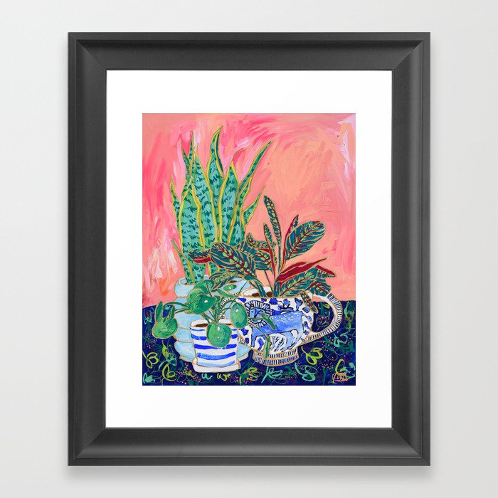 Pink Indoor Plant Still Life with Lion x The Sill Framed Art Print