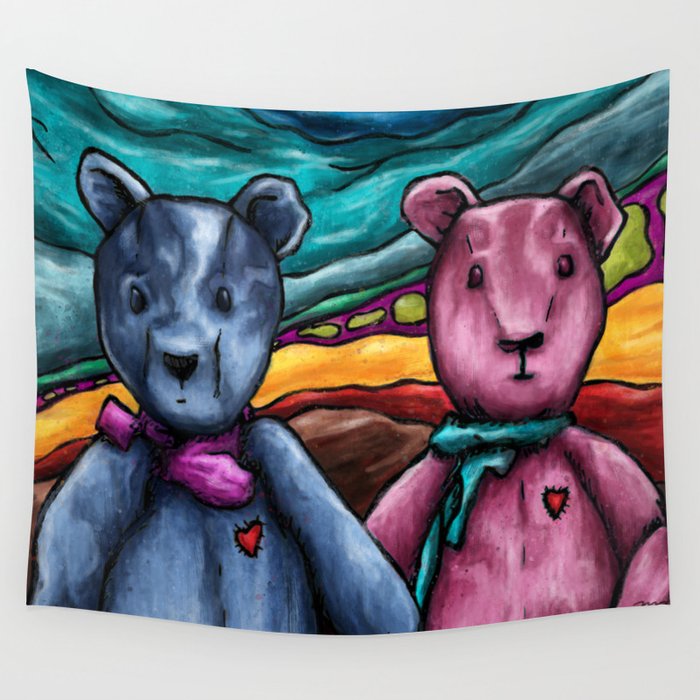 Teddy bears couple painting, husband and wife Wall Tapestry