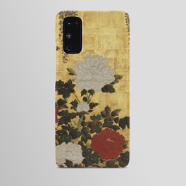 Vintage Japanese Floral Gold Leaf Screen With Wisteria and Peonies Android Case