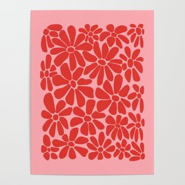 Pink and Red - Retro Floral Art Print Poster