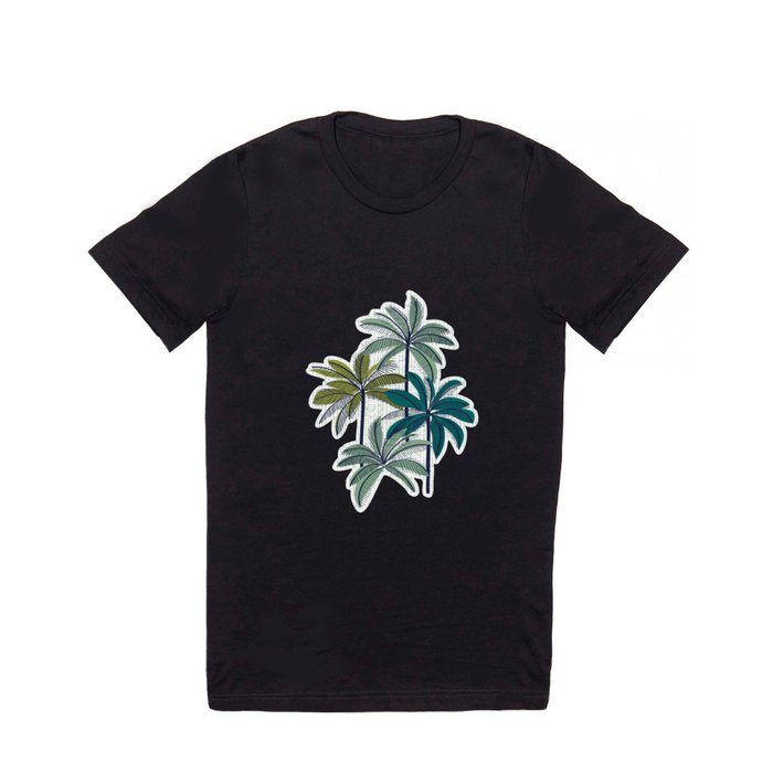 Retro Palm Springs vibes // white background highball sage and pine green palm trees oxford navy blue lines T Shirt