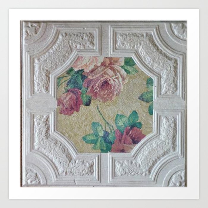 Antique Ceiling Tile Art Tile Victorian Roses Art Print By