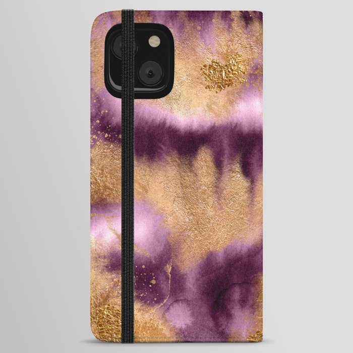 Purple Magenta And Gold Watercolor Texture iPhone Wallet Case
