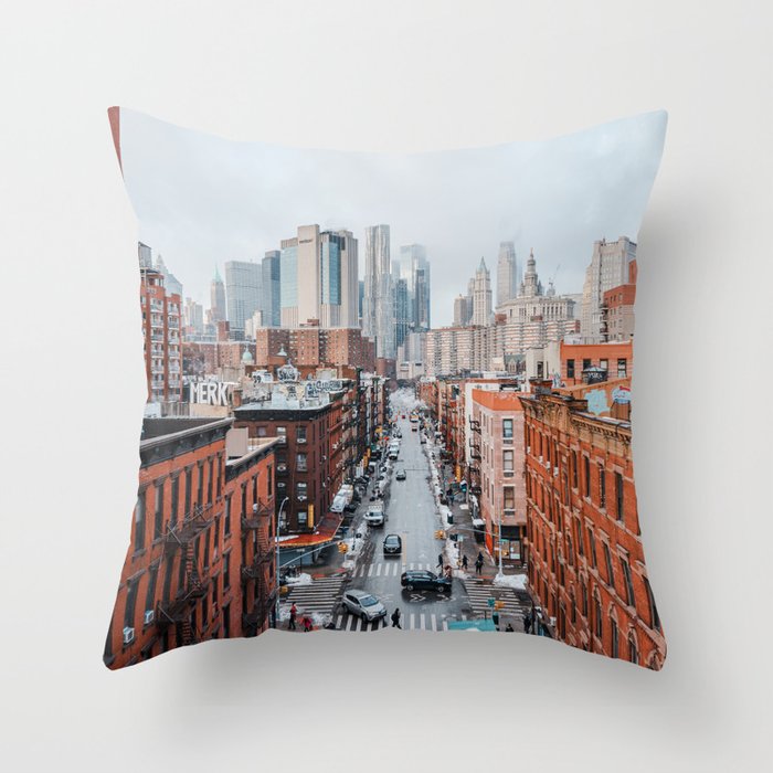 New York City Foggy Morning Skyline | Travel Photography Throw Pillow