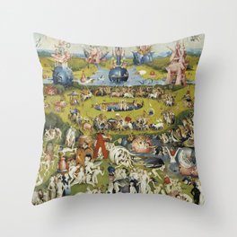 THE GARDEN OF EARTHLY DELIGHT - HEIRONYMUS BOSCH Throw Pillow | Flowers, Hell, Painting, Beach, Weird, Religion, Strawberry, Famous, Ocean, Landscape 