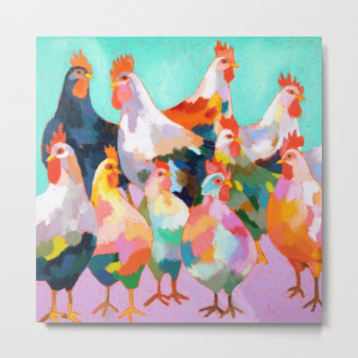 Oil Pastel Chickens!!! Metal Print