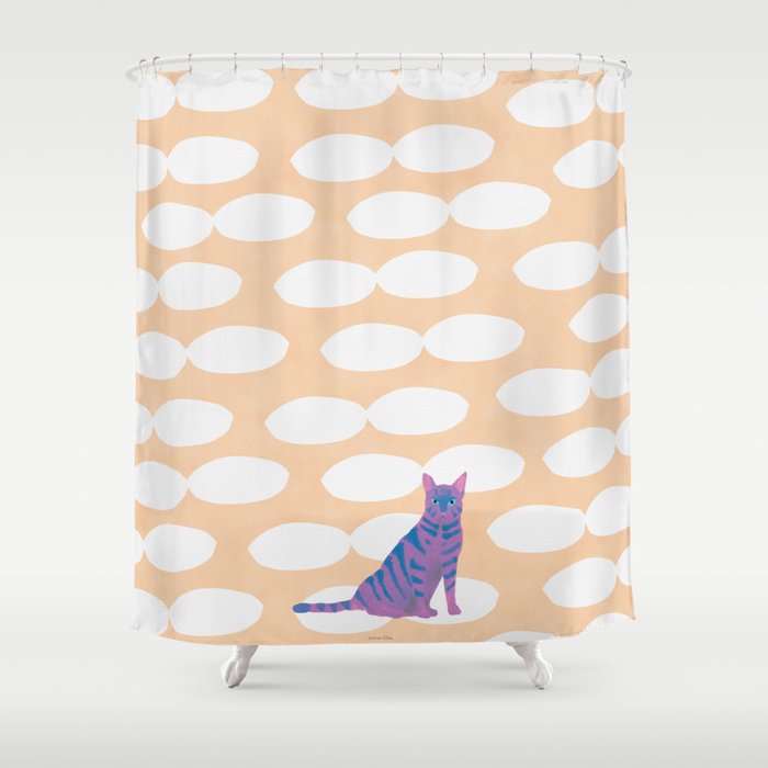 Oval Shape and Cat - Purple and Pink Shower Curtain