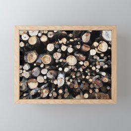 Timber Logs Stacked in a Forest Framed Mini Art Print