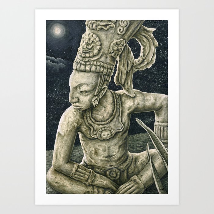 Mayan Warrior Statue Art Print