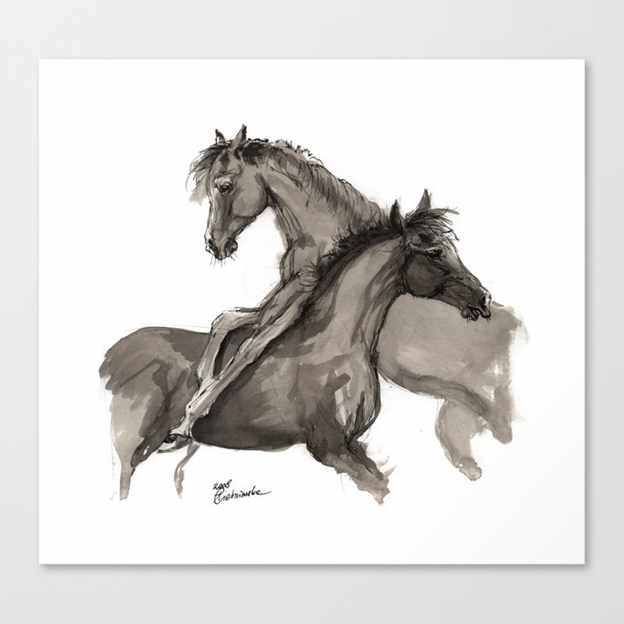 Arabian foals ink art Canvas Print