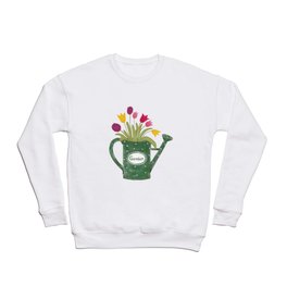 Green watering can with colorful spring bouquet Crewneck Sweatshirt
