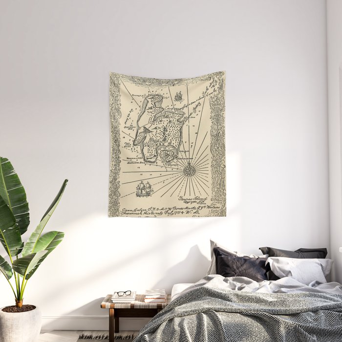 Vintage Treasure Island Pirate Map 1915 Wall Tapestry by