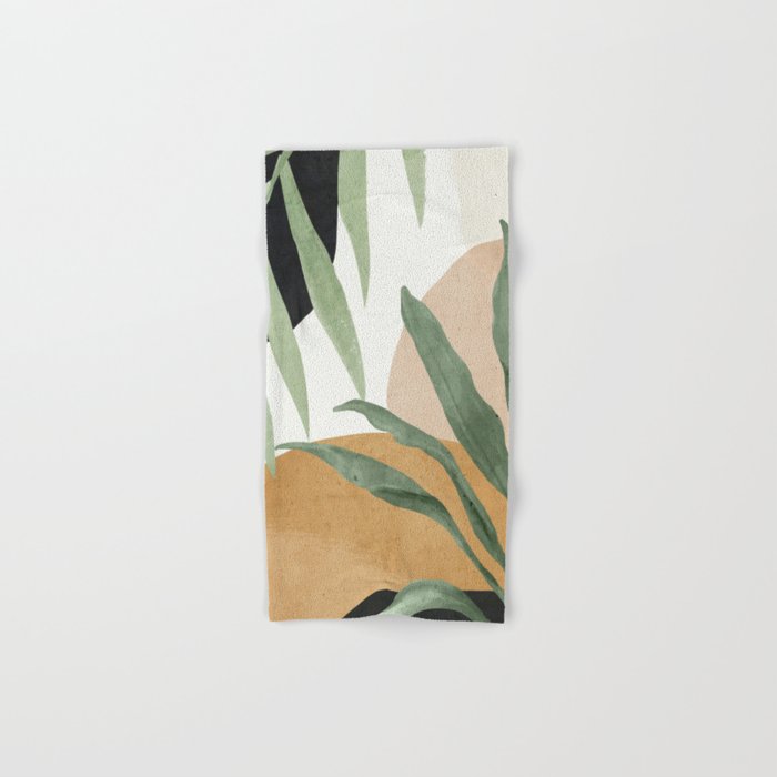 Abstract Art Tropical Leaves 4 Hand & Bath Towel | Painting, Watercolor, Abstract, Tropical, Leaves, Shapes, Illustration, Green, Nature, Plant