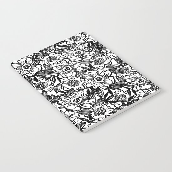 Ella - abstract floral flowers minimal modern black and white girly gender neutral boho painting Notebook