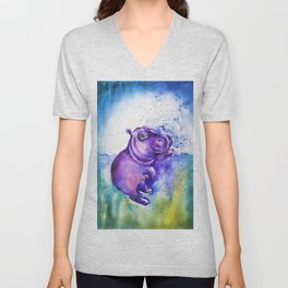 Fiona the Hippo - Splashing around V Neck T Shirt