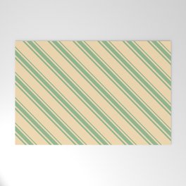 [ Thumbnail: Beige and Dark Sea Green Colored Lines Pattern Welcome Mat ]