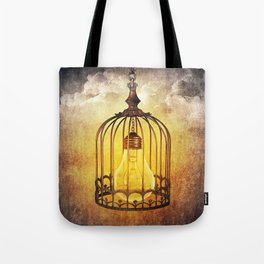 lightbulb in cage Tote Bag