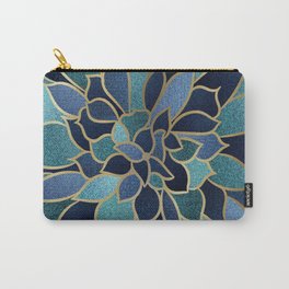 Festive, Floral Prints, Navy Blue, Teal and Gold Carry-All Pouch