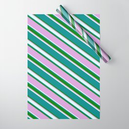 [ Thumbnail: Dark Cyan, Green, Plum & Light Cyan Colored Striped Pattern Wrapping Paper ]