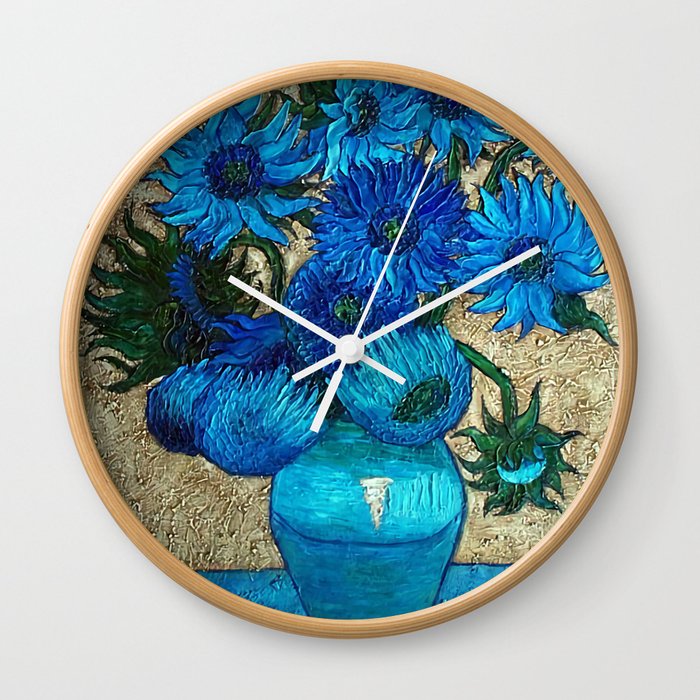 Vincent van Gogh | Twelve blue sunflowers in a vase still life portrait painting Wall Clock