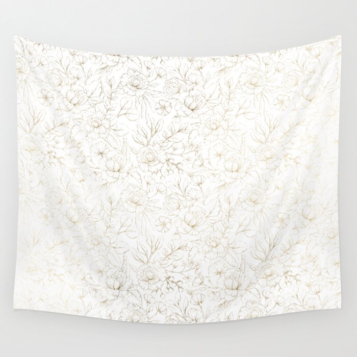 Elegant simple modern faux gold white floral Wall Tapestry